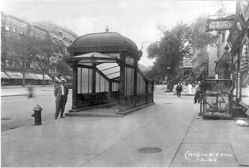 Subway exit, SE corner Broadway and 104th St.